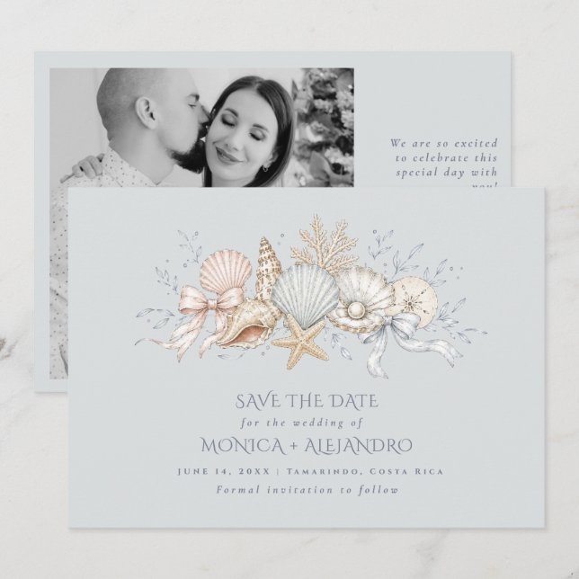 Reserva La Fecha Conchas de mar Campanas de boda Fotografía de boda (Anverso / Reverso)
