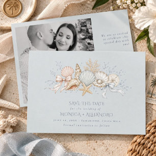 Reserva La Fecha Conchas de mar Campanas de boda Fotografía de boda