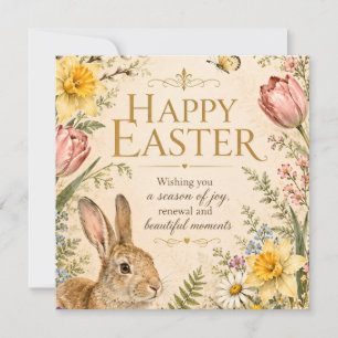 Reserva La Fecha Conejo de Pascua vintage saluda flores de jardín