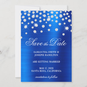 Reserva La Fecha Confeti de Diamante Grande Azul Real Ombre Foil