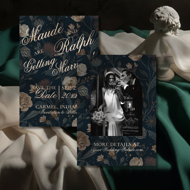 Reserva La Fecha Contemporary Modern Photo Black Floral Wedding (Announce your celebration with timeless elegance using this Contemporary Black Floral Save the Date!)