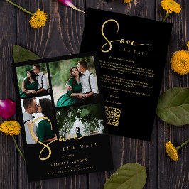 Reserva La Fecha Cool Black Trend 4 Multi Photos Collage QR Wedding