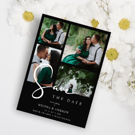 Reserva La Fecha Cool Black & White Trend 4 Multi Photos Collage QR