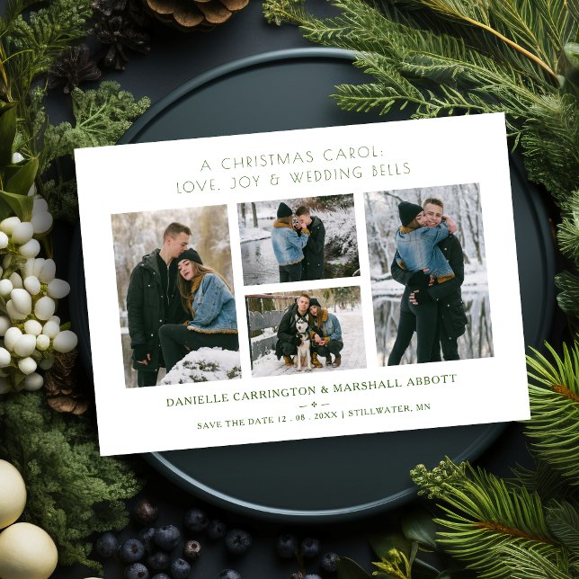 Reserva La Fecha Cool Extra Minimalist Christmas Wedding 4 Photos  (Cool Extra Minimalist Christmas Wedding 4 Photos Collage Holiday Card as a Wedding Save the Date.)