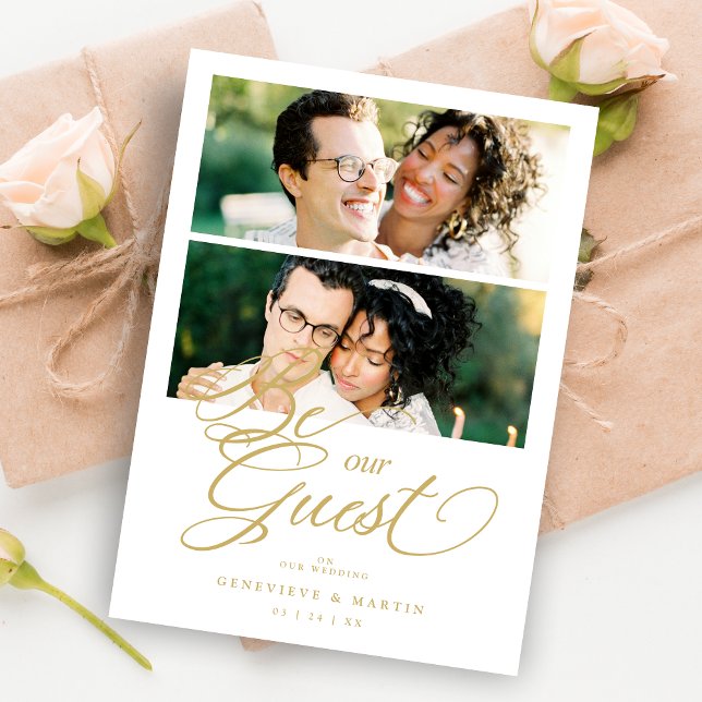 Reserva La Fecha Cool Snazzy Golden Effect 2 Photos Wedding  (Cool Snazzy Golden Effect 2 Photos Wedding Save the date Card with Envelope.)
