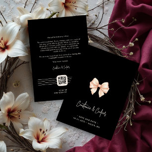 Reserva La Fecha Coqueta Chic Negra Lazo Rosa Boda TLW26