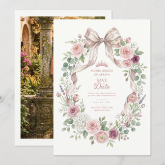 Reserva La Fecha Coquette Floral Bow Quinceañera Back Photo