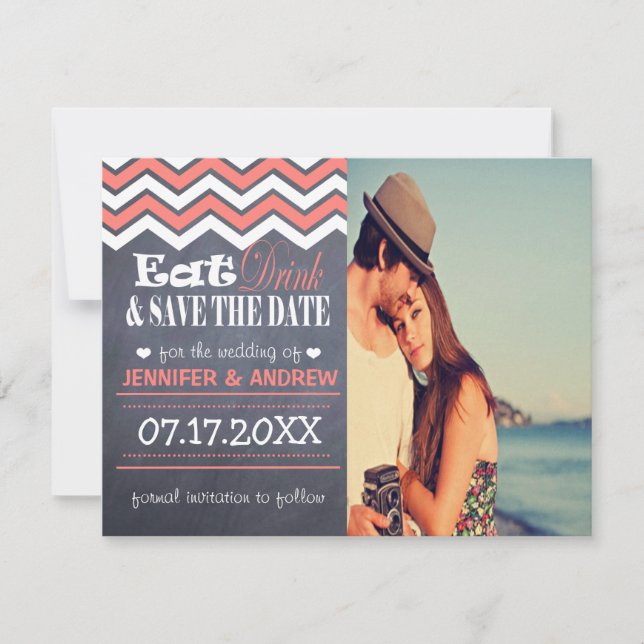 Reserva La Fecha Coral Chevron Save the Date (Anverso)