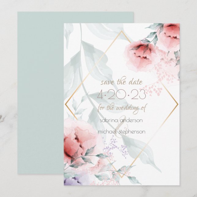 Reserva la fecha | Coral/Lilac Aquarelle Peony (Anverso / Reverso)