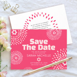 Reserva La Fecha Coral Rosa Estrella Explosiva Bat Mitzvah Moderno 