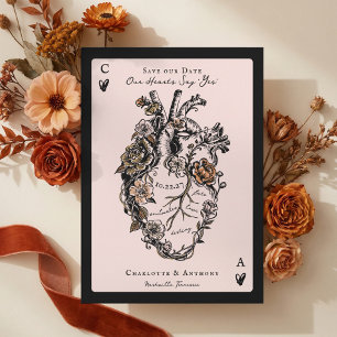 Reserva La Fecha Corazón Anatómico Vintage Floral de Halloween Góti