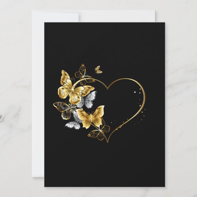 Reserva La Fecha Corazón con mariposas doradas (Anverso)