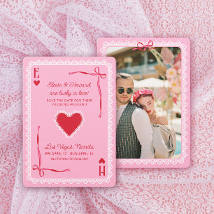 Reserva La Fecha Corazón de As de Encaje Rosa Boda Afortunada en el