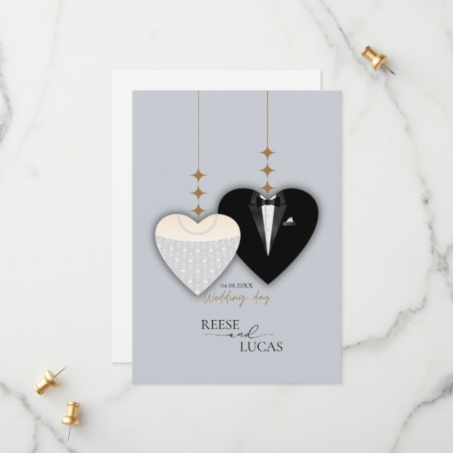 Reserva La Fecha Corazón de boda ilustración blanca moderna negra (Anverso/Reverso In Situ)