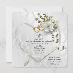 Reserva La Fecha corazón de cinta boda en damasco