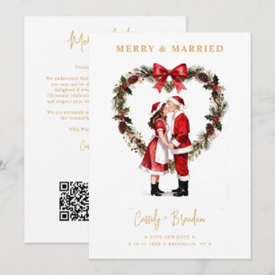 Reserva La Fecha Corazón de corona de Navidad chic Santa Pareja Roj