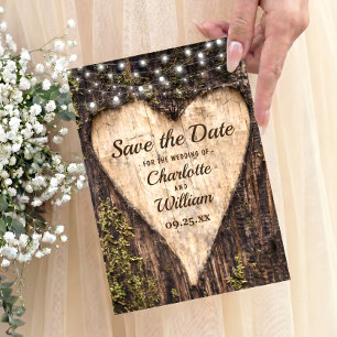 Reserva La Fecha Corazón de corteza de madera boda rústica