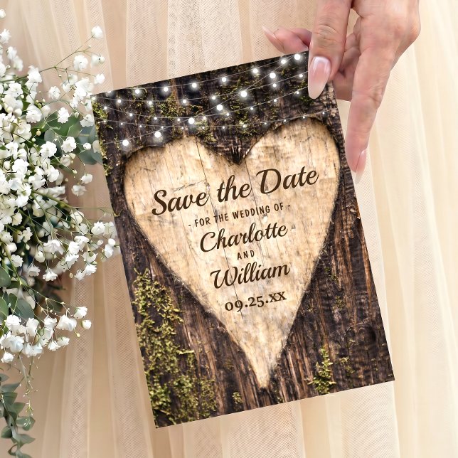Reserva La Fecha Corazón de corteza de madera boda rústica (Subido por el creador)