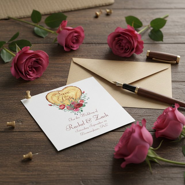 Reserva La Fecha Corazón de madera y rosas País Amor (Subido por el creador)