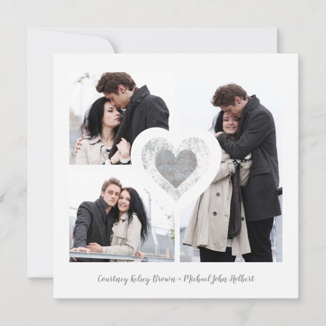 Reserva La Fecha Corazón Moderno 3 Fotos Sesión de compromiso román (Anverso)