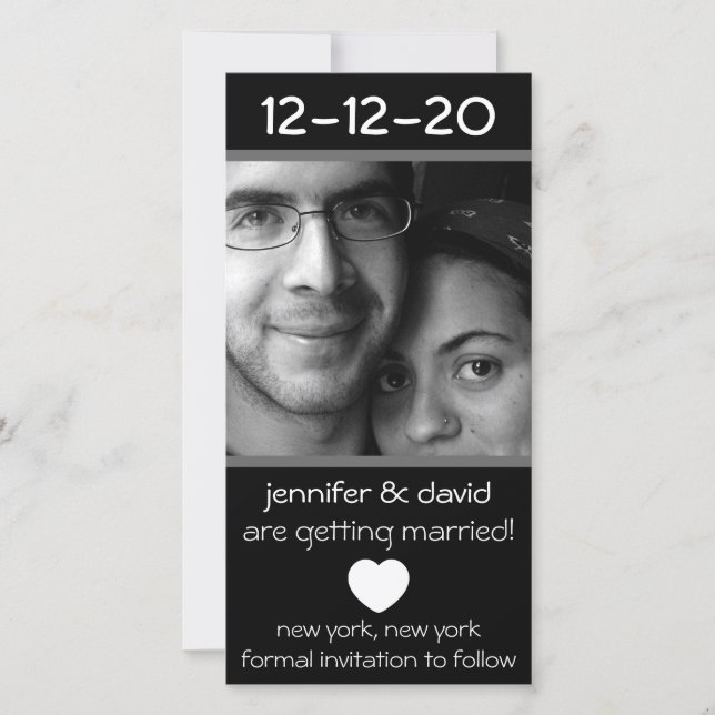 Reserva La Fecha Corazón moderno salva las fechas (gris) (Anverso)