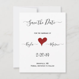 Reserva La Fecha Corazón rojo | Boda personalizada a mano
