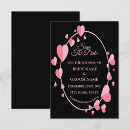 Reserva La Fecha Corazón Rosa Patrón Negro Geométrico Elegante Boda