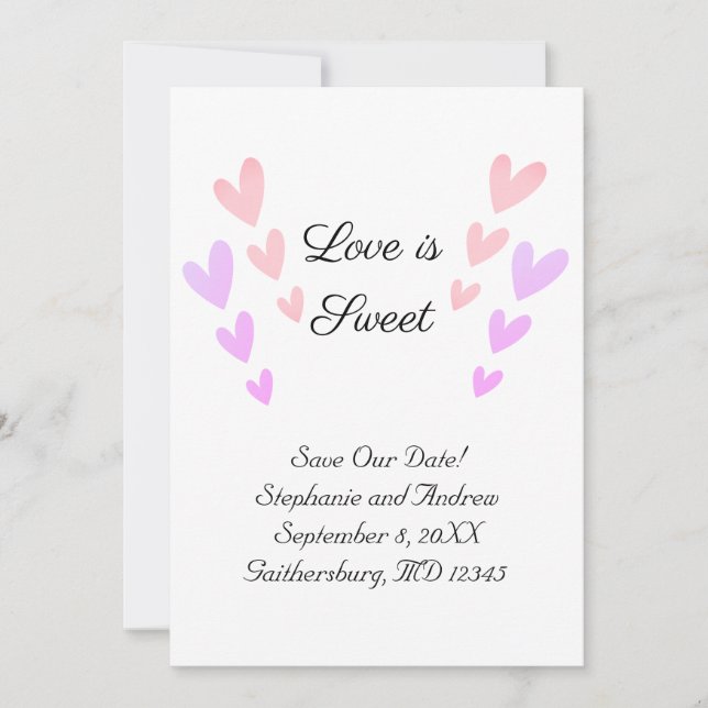 Reserva La Fecha Corazón Rosa Personalizado Amor Es Dulce Boda (Anverso)