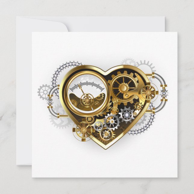 Reserva La Fecha Corazón Steampunk con un Manómetro (Anverso)