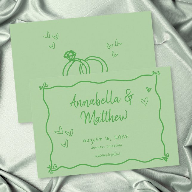 Reserva La Fecha Corazón Verde Dibujado a Mano Caprichoso Boda Mode (Green Hand Drawn Heart Whimsical Modern Wedding Save The Date)