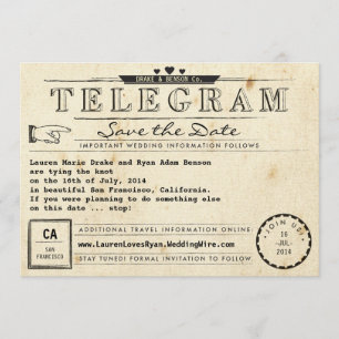 Reserva La Fecha Corazones de viaje de telegram vintage ahorran la