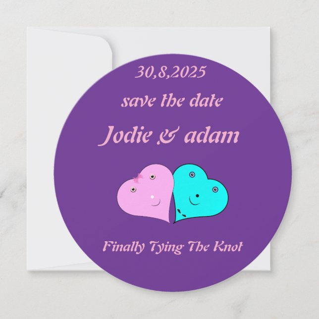 Reserva La Fecha corazones divertidos de mr y mrs (Anverso)