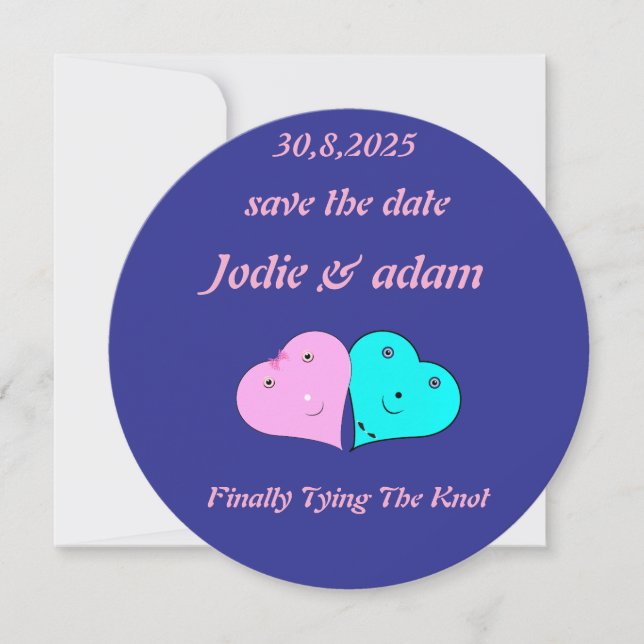 Reserva La Fecha corazones divertidos de mr y mrs (Anverso)