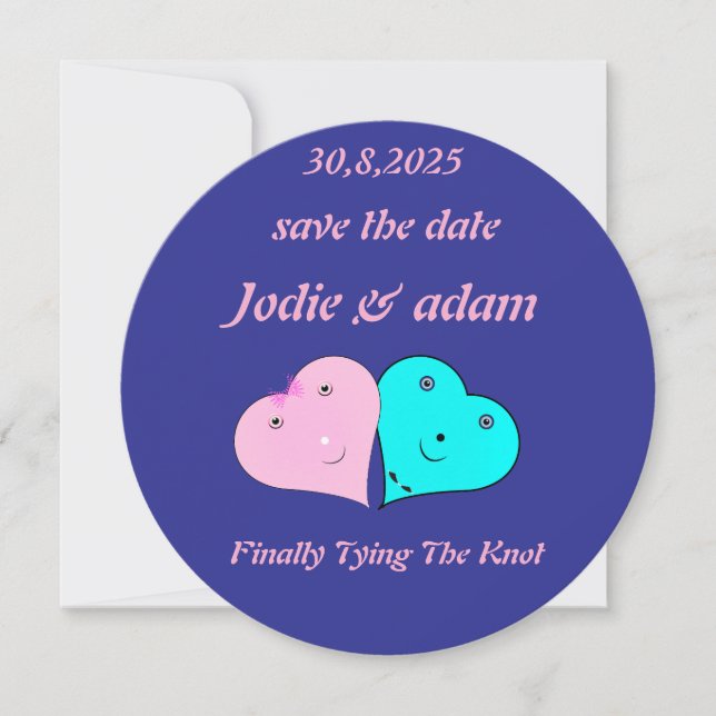 Reserva La Fecha corazones divertidos de mr y mrs (Anverso)