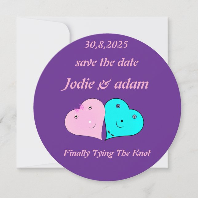 Reserva La Fecha corazones divertidos de mr y mrs (Anverso)