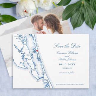 Reserva La Fecha Corolla NC Map Elegant Navy Blue Wedding