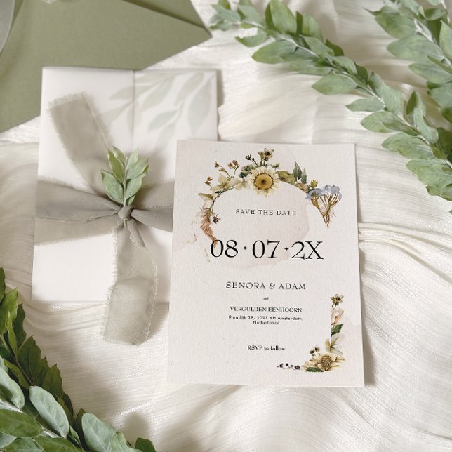 Reserva La Fecha Corona de flores secas elegante para boda (Subido por el creador)