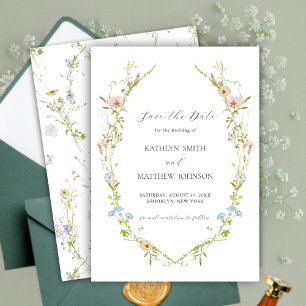 Reserva La Fecha Corona de flores silvestres elegante moderna boda
