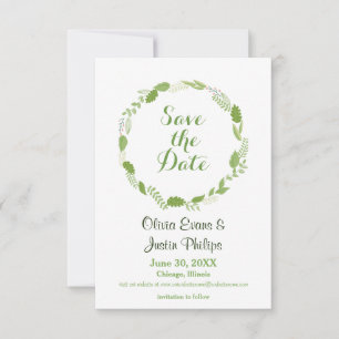 Reserva La Fecha Corona de Hoja Verde Chevron - 3x5 Save the Date