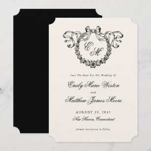 Reserva La Fecha Corona de Monograma Francés Antiguo Elegante Boda