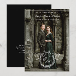 Reserva La Fecha Corona de Monograma Vintage Elegante Boda Foto Com