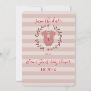 Reserva La Fecha Corona de Rayas Rosadas para Baby Shower - Save th