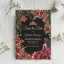 Corona de Tiara Dorada Roja y Negra Rosas Quinceañ
