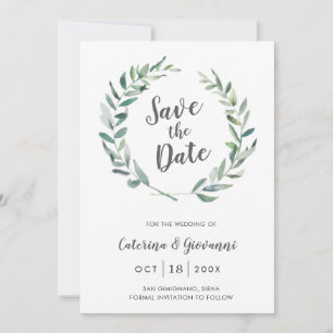 Reserva La Fecha Corona de Verde Rustico Boda Elegante