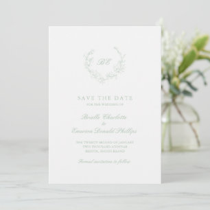 Reserva La Fecha Corona de Verde Salvia Monograma Código QR Boda El
