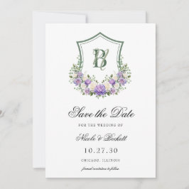 Reserva La Fecha Corona Floral Blanca Morada para Boda 