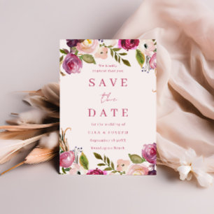 Reserva La Fecha Corona floral de acuarela rosa vibrante boda
