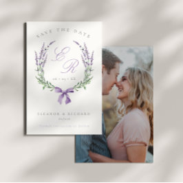 Reserva La Fecha Corona floral de lilas y monograma de foto de boda