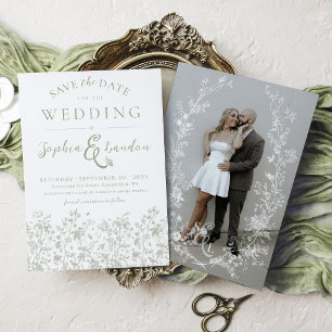 Reserva La Fecha Corona Floral Vintage Verde Salvia Boda Fotografía