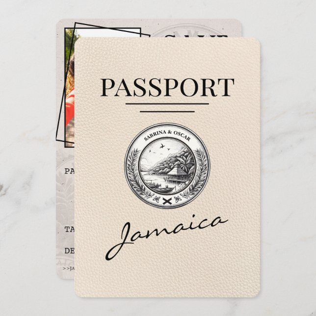 Reserva La Fecha Costa de Marfil, Jamaica Passport Save the Date (Anverso / Reverso)